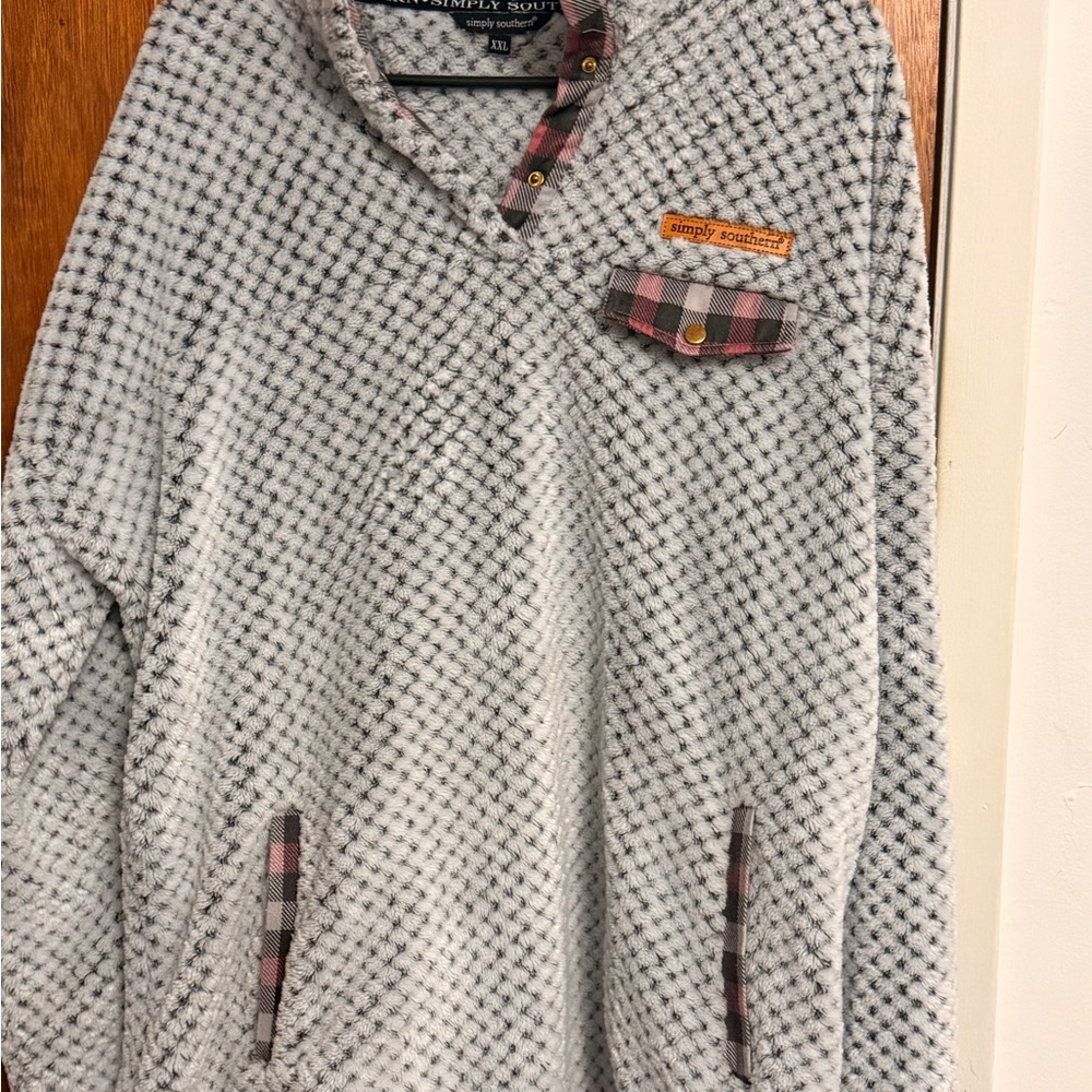 Simply Southern Gray and Plaid Fleece Pullover